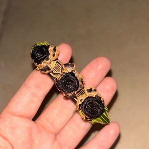 Floral Black Green Leather Bracelet Handmade